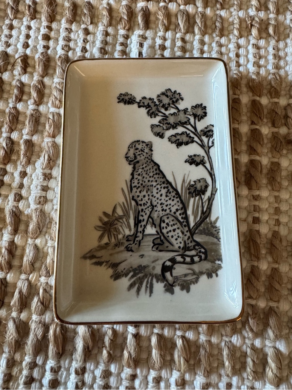 Cheetah themed trinket dish by Chad Barrett for CreativeCo-Op.